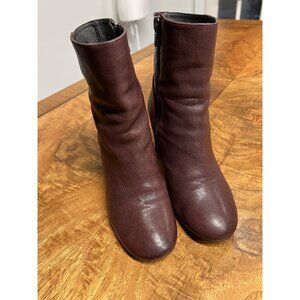 Free People Women’s 36 US 6 Maroon Leather Lotus Ankle Boots Berry Mod Retro